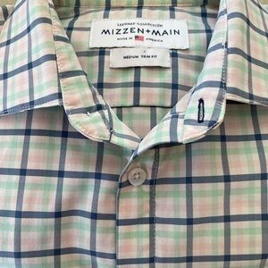 Mizzen Main Men's Spring Colors Button Up Shirt Medium Trim Fit Blue Lime Green